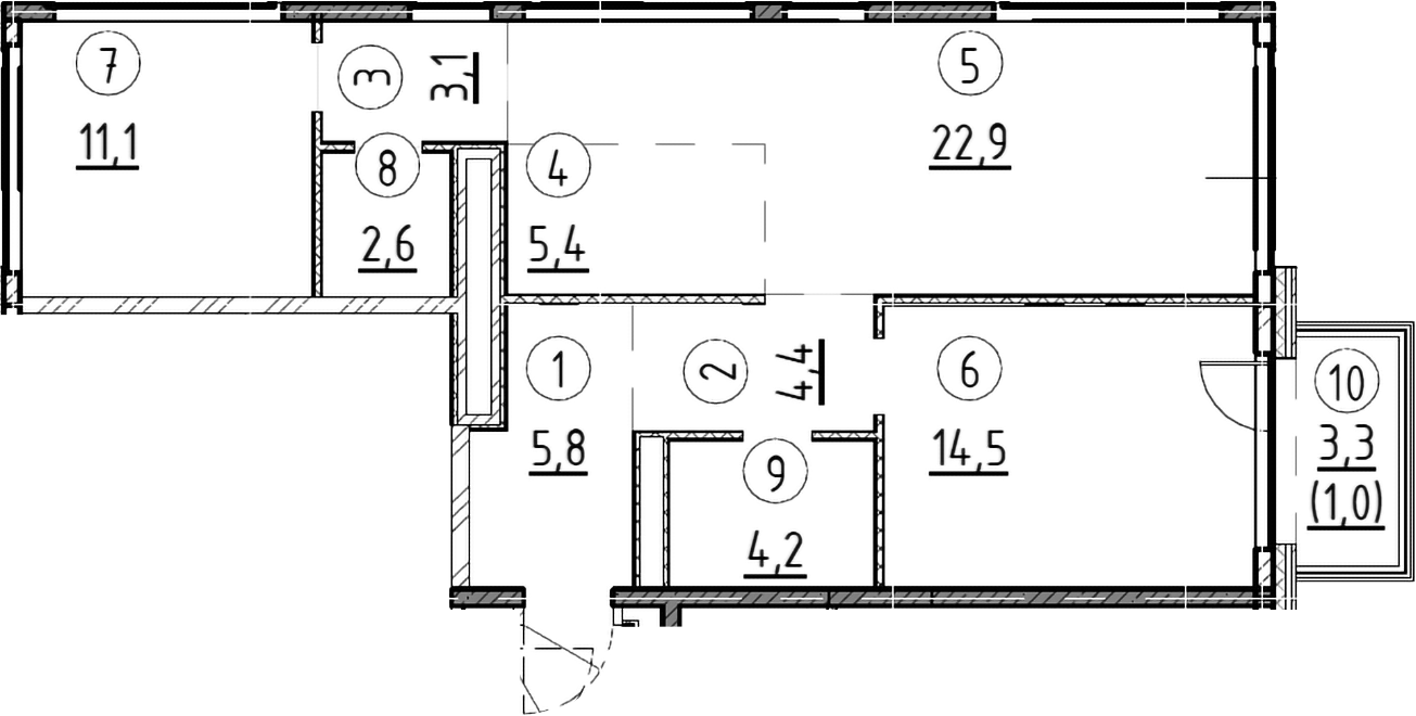 2-комн., 74 м², 5/7 этаж, ЖК «Дом А»