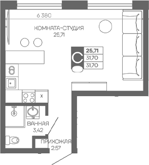 Студия квартира, 31.7 м² в ЖК Иначе в Молодежном — фото 2