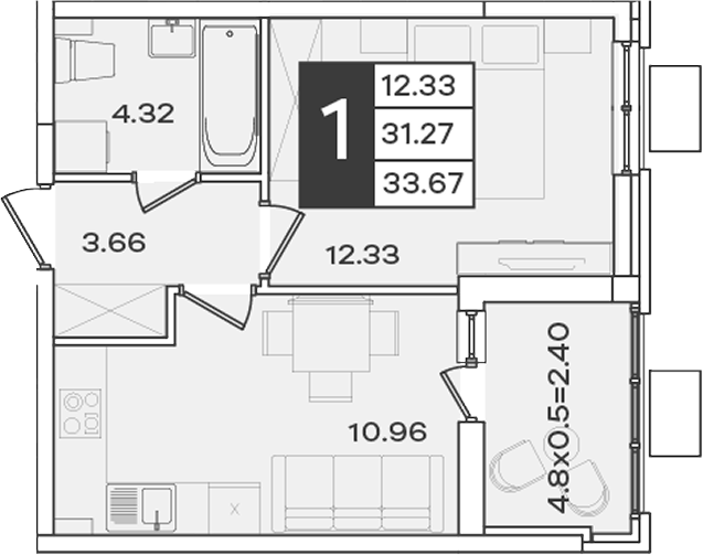 Продается 1-комн. квартира, 31.27 м²