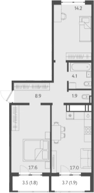 3-комн. квартира, 63.6 м² в ЖК Все Свои VIP — фото 2