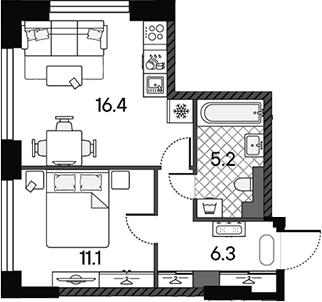 2-комн., 39 м², 13/43 этаж, ЖК «МАРК»