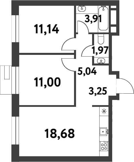 2-комн., 54.99 м², 6/16 этаж, ЖК «Смарт Гарден»