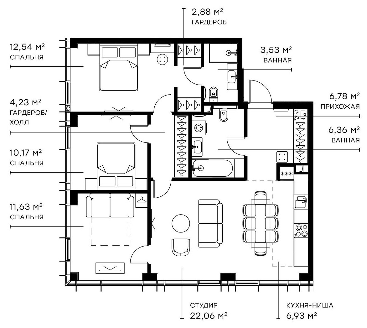 4+ комнаты, 86.11 м², 39/43 этаж, ЖК «Симфония 34»