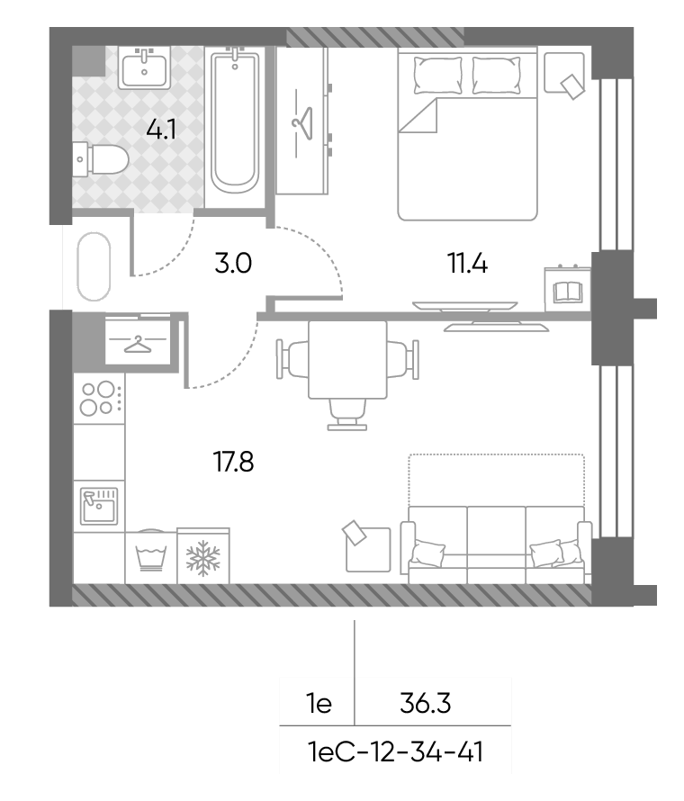 2-комн., 36.3 м², 40/43 этаж, ЖК «ЗилАрт»