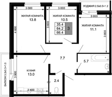 3-комн. квартира, 64.2 м² в ЖК Дыхание (АСК) — фото 2