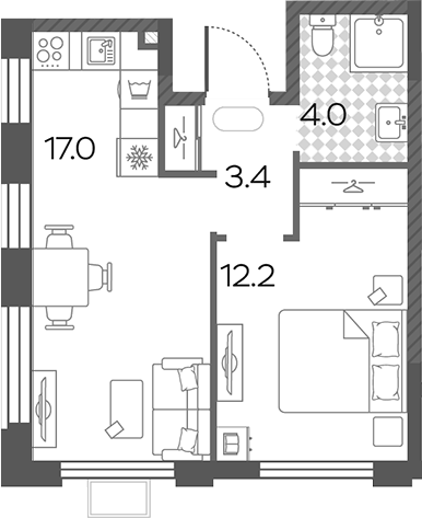 2-комн., 36.6 м², 24/24 этаж, ЖК «Лучи»