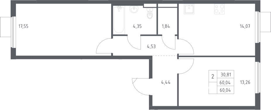 2-комн., 60.04 м², 11/13 этаж, ЖК «Горки Парк»