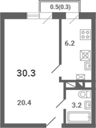 1-комн., 29.8 м², 4/4 этаж, ЖК «Южная Долина»