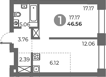2-комн., 46.56 м², 16/24 этаж, ЖК «Павелецкая от Гранель»