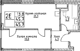 2-комн., 45.7 м², 23/29 этаж, ЖК «Наметкин Тауэр»