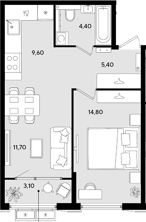 2-комн. квартира, 45.9 м² в ЖК Порто-Ново — фото 2