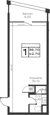 Студия, 36.7 м², 2/6 этаж, ЖК «Хако»