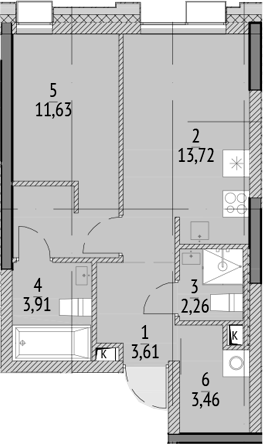 1-комн., 38.59 м², 17/21 этаж, ЖК «N'ICE LOFT»