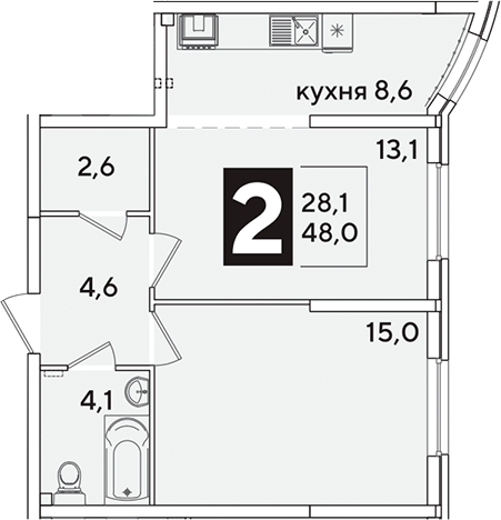 2-комн. квартира, 48 м² в ЖК Самолет — фото 2