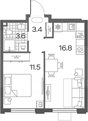 2-комн., 35.3 м², 17/17 этаж, ЖК «Лучи»