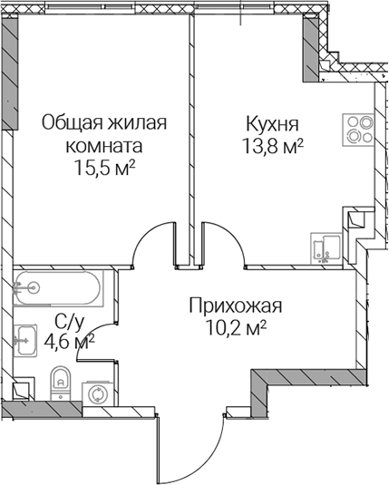1-комн., 44.1 м², 27/36 этаж, ЖК «СЕЗАР СИЛИКА»