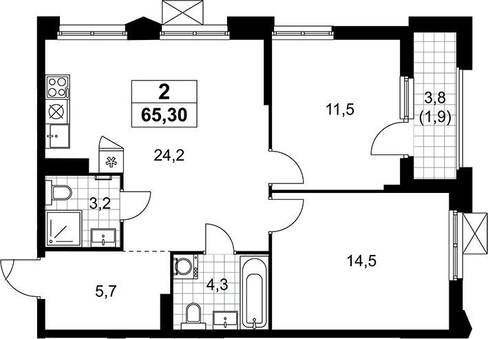 3-комн., 63.4 м², 20/22 этаж, ЖК «Деснаречье»