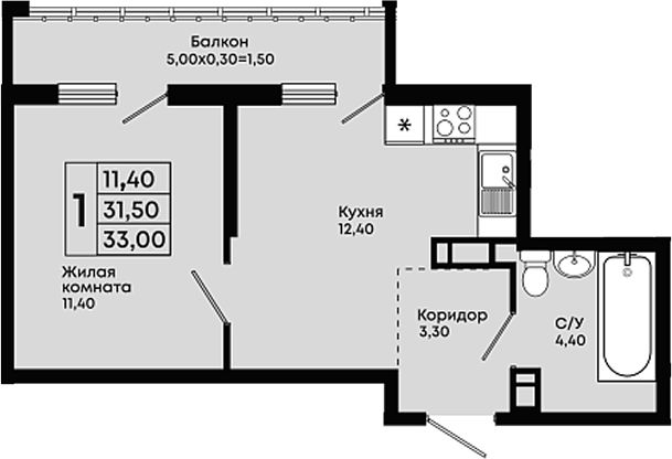 1-комн., 31.5 м², 17/18 этаж, ЖК «Премьер»