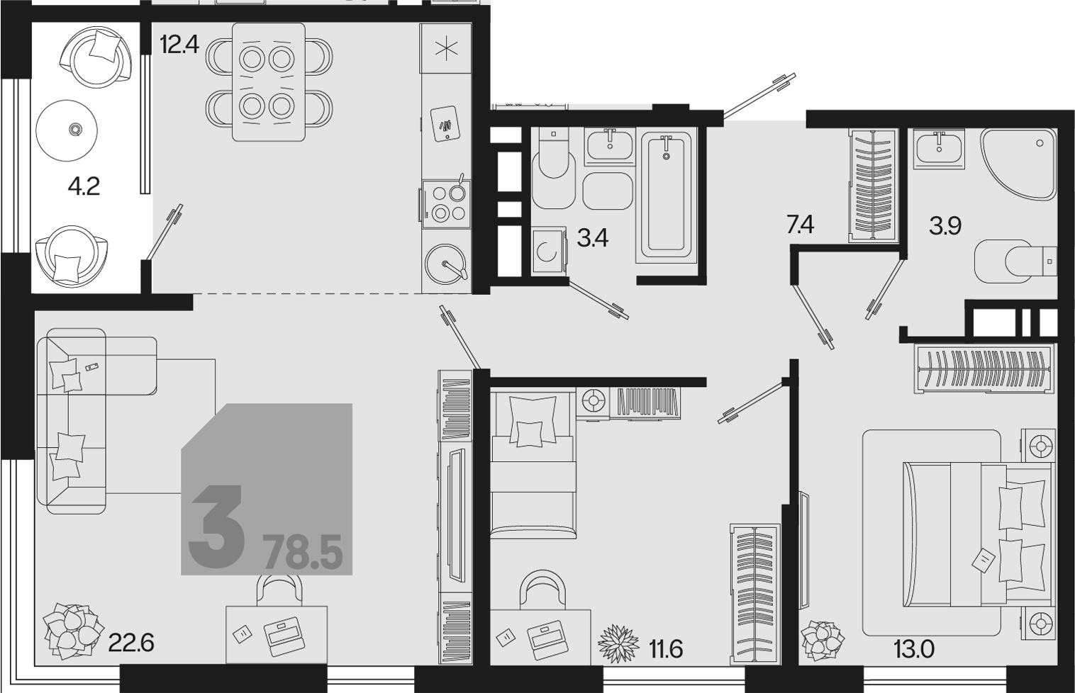 3-комн. квартира, 74.3 м² в ЖК Первое место — фото 2