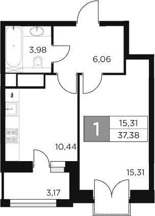 1-комн., 35.79 м², 8/15 этаж, ЖК «Восток 2»
