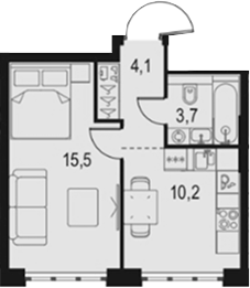 1-комн., 33.5 м², 33/67 этаж, ЖК «Левел Южнопортовая»