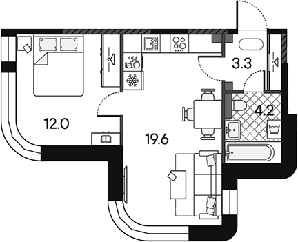 2-комн., 39.1 м², 10/12 этаж, ЖК «МАРК»