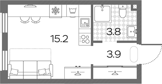 Студия, 22.9 м², 24/24 этаж, ЖК «Лучи»