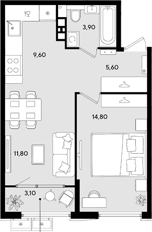 2-комн. квартира, 45.7 м² в ЖК Порто-Ново — фото 2