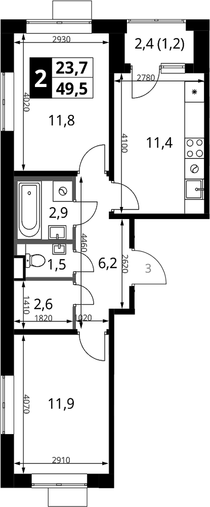2-комн., 48.3 м², 17/17 этаж, ЖК «1-й Химкинский»