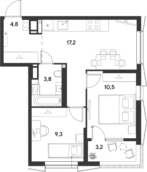 2-комн., 45.6 м², 7/18 этаж, ЖК «Ридз»