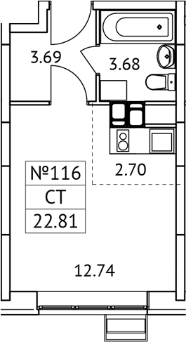 Студия, 22.81 м², 3/17 этаж, ЖК «Новотомилино»