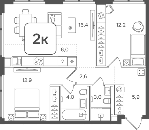 3-комн., 63 м², 24/31 этаж, ЖК «НАЗАРЕ»