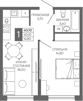 1-комн. квартира, 40.1 м² в ЖК Иначе в Молодежном — фото 2