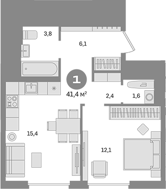 1-комн., 41.4 м², 17/30 этаж, ЖК «Квартал Герцена»