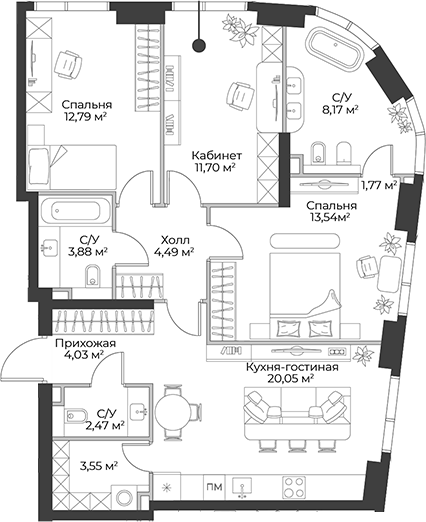 4+ комнаты, 86.44 м², 4/27 этаж, ЖК «Гранд Фили»