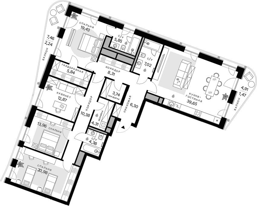 4+ комнаты, 163.02 м², 10/12 этаж, ЖК «СберСити»