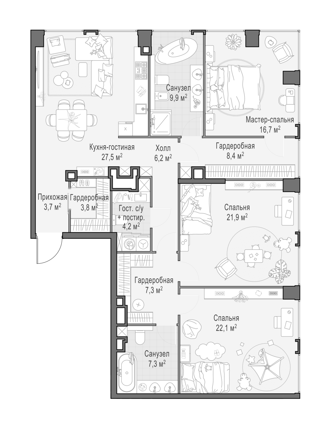 4+ комнаты, 138.3 м², 13/23 этаж, ЖК «Квартал Life Time»