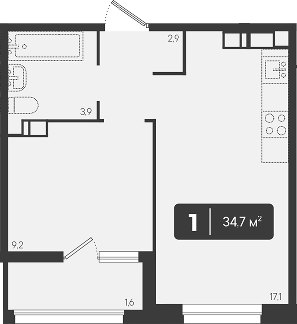 1-комн. квартира, 33.1 м² в ЖК Архитектор. ГК ЮгСтройИнвест — фото 2