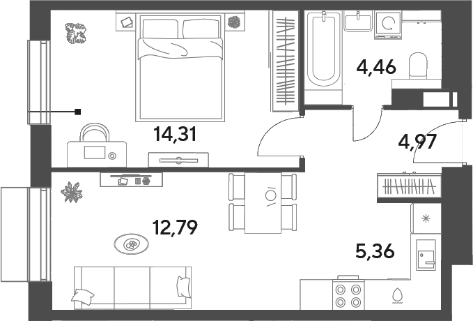 2-комн., 41.89 м², 9/9 этаж, ЖК «Публицист»