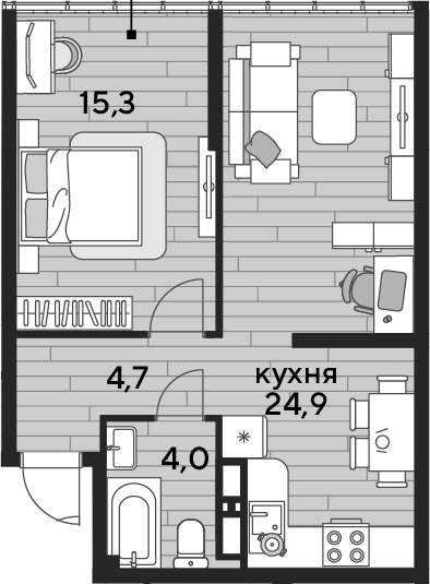 1-комн., 48.9 м², 16/16 этаж, ЖК «DОГМА ПАРК»