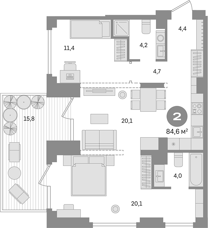 2-комн., 68.8 м², 1/9 этаж, ЖК «Первый квартал. Вторая очередь»