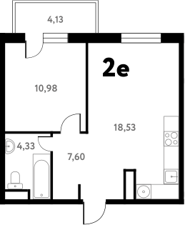 2-комн., 41.53 м², 11/17 этаж, ЖК «Южное Пушкино»