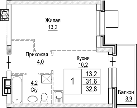 1-комн. Лесная Отрада