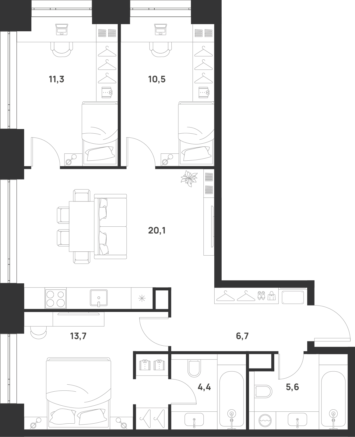 3-комн., 72.3 м², 29/33 этаж, ЖК «ВОЙС»