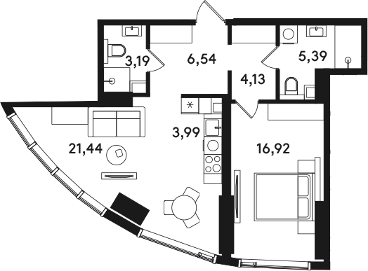 2-комн., 61.6 м², 8/41 этаж, ЖК «СОЛОС»