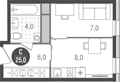 Студия, 25 м², 14/17 этаж, ЖК «Кантемировский»