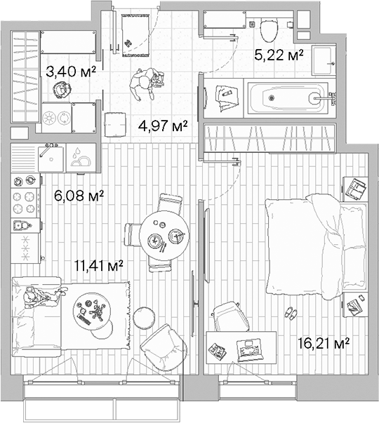 2-комн., 47.29 м², 3/8 этаж, ЖК «МЫС»