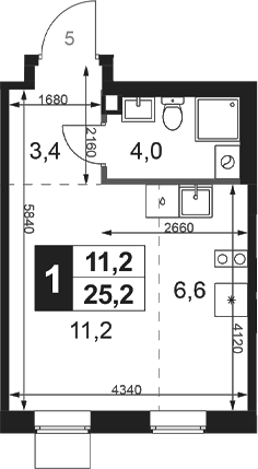 Студия, 25.2 м², 11/18 этаж, ЖК «1-й Ясеневский»