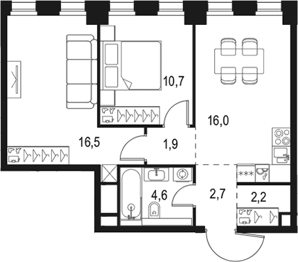 3-комн., 54.6 м², 21/40 этаж, ЖК «Левел Селигерская»