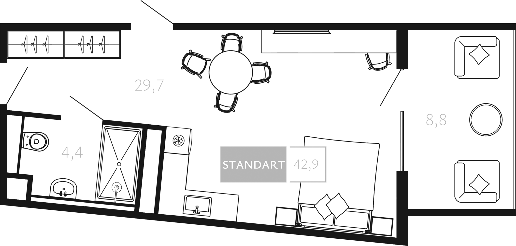 Студия, 34.1 м², 3/4 этаж, ЖК «Палаццо Де Агой»